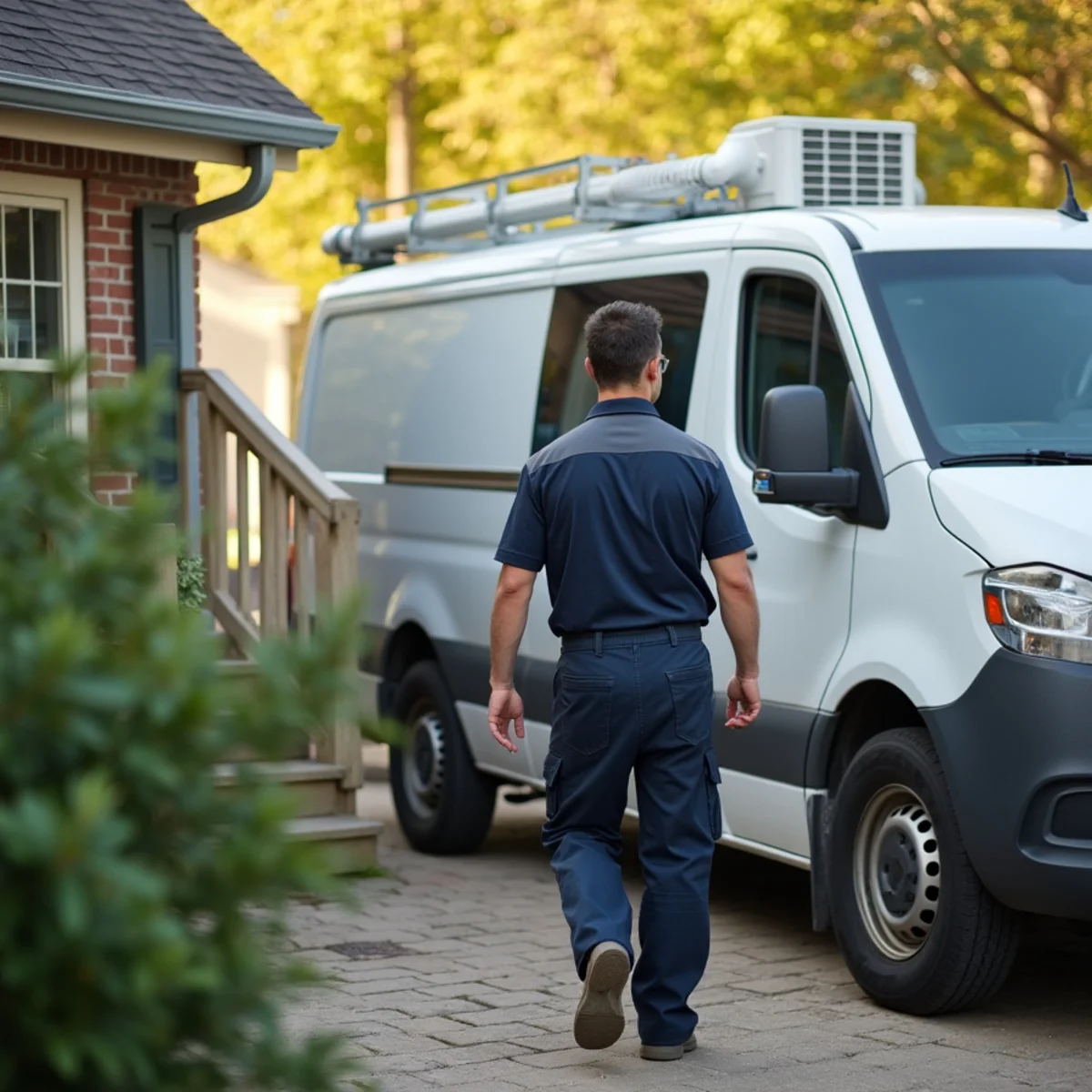HVAC technician servicing a home in Avondale, PA