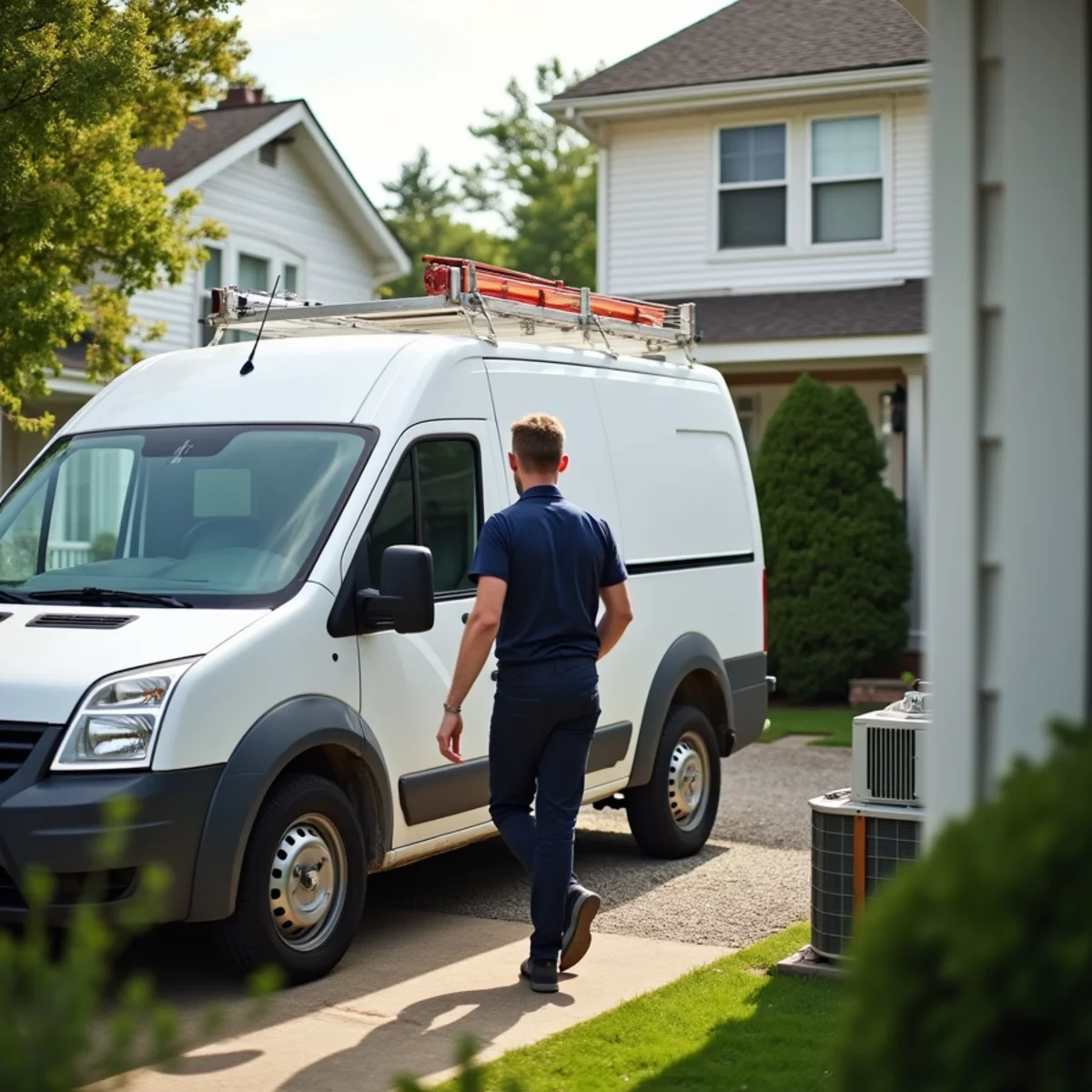 HVAC technician servicing a home in Delaware City, DE