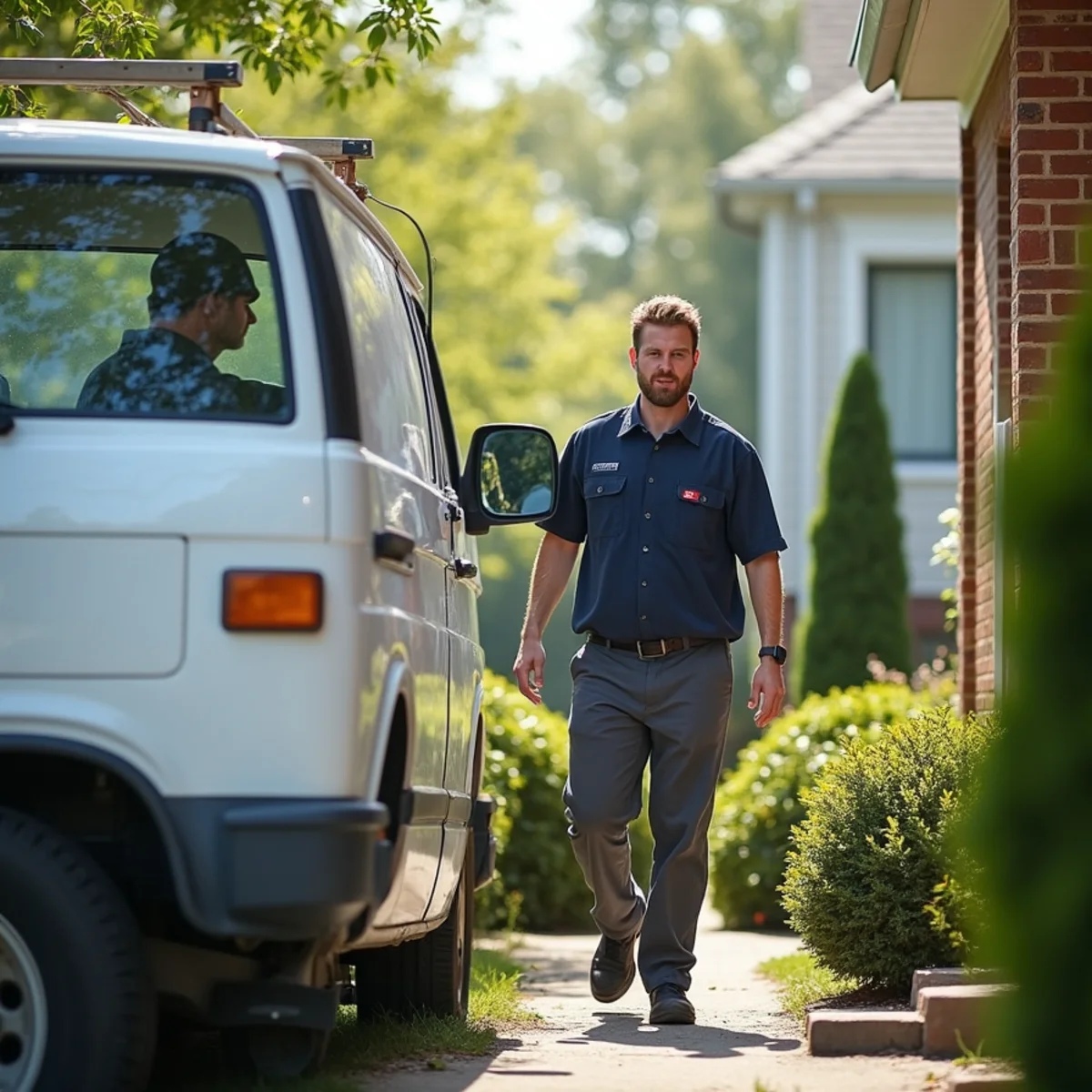 HVAC technician servicing a home in Glasgow, DE