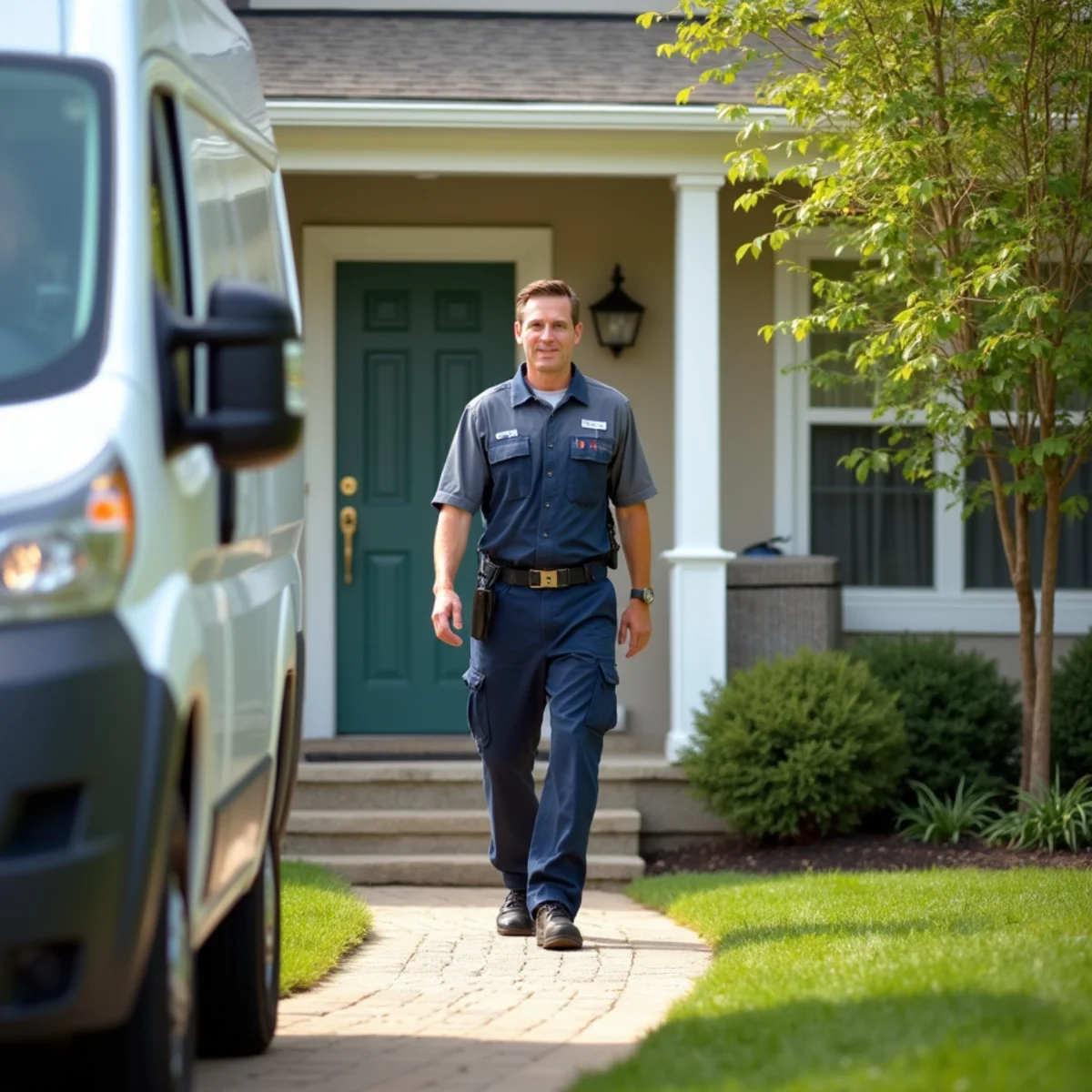 HVAC technician servicing a home in Greenville, DE