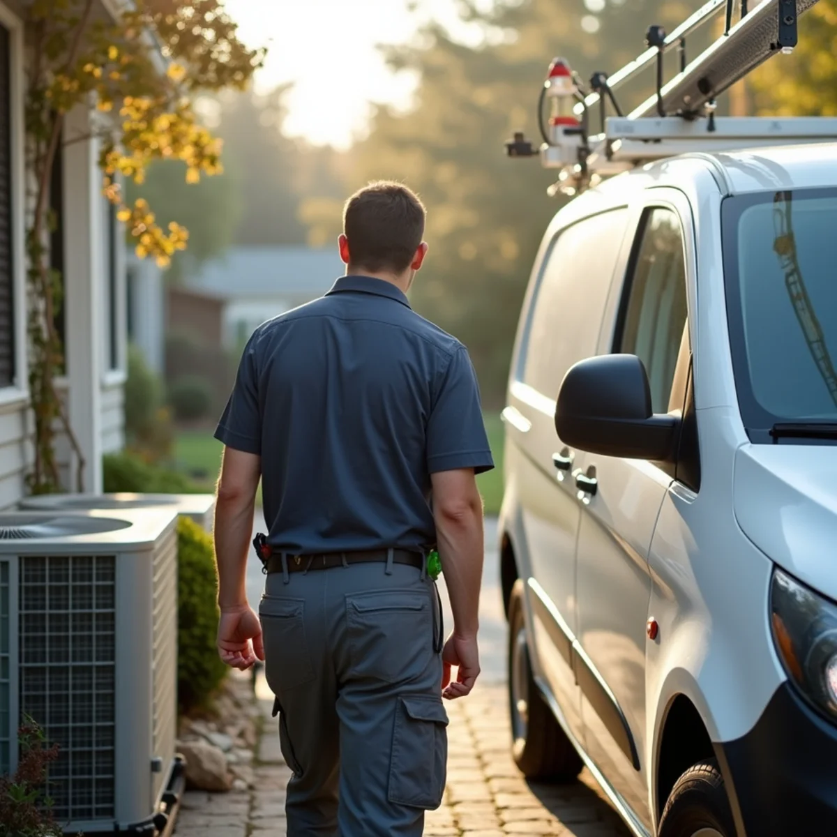 HVAC technician servicing a home in Hockessin, DE
