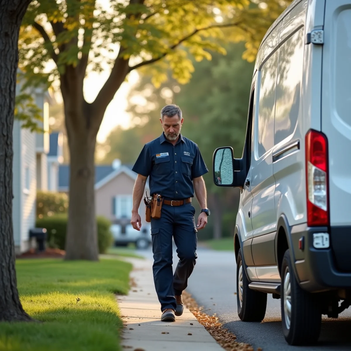 HVAC technician servicing a home in Nottingham Green, Newark DE