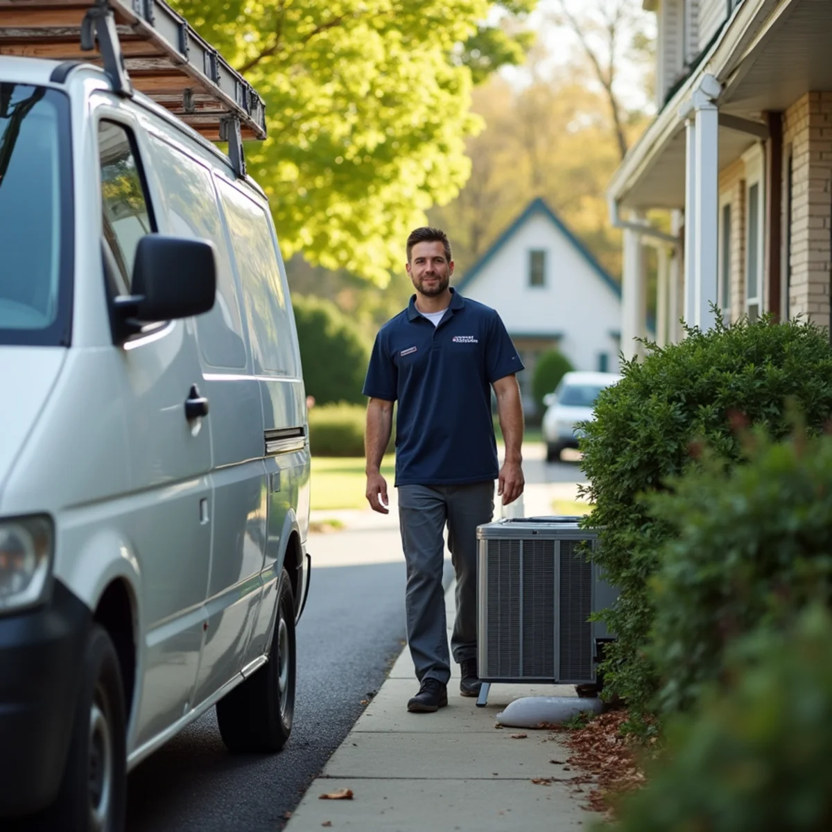 HVAC technician servicing a home in West Grove, PA