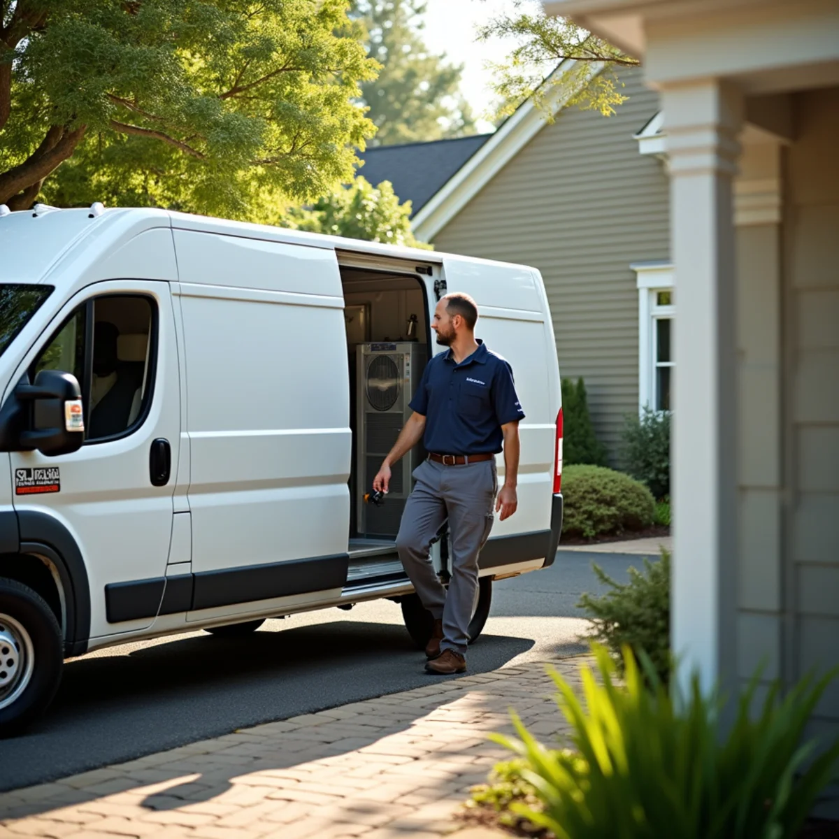 HVAC technician servicing a home in Wilmington, DE